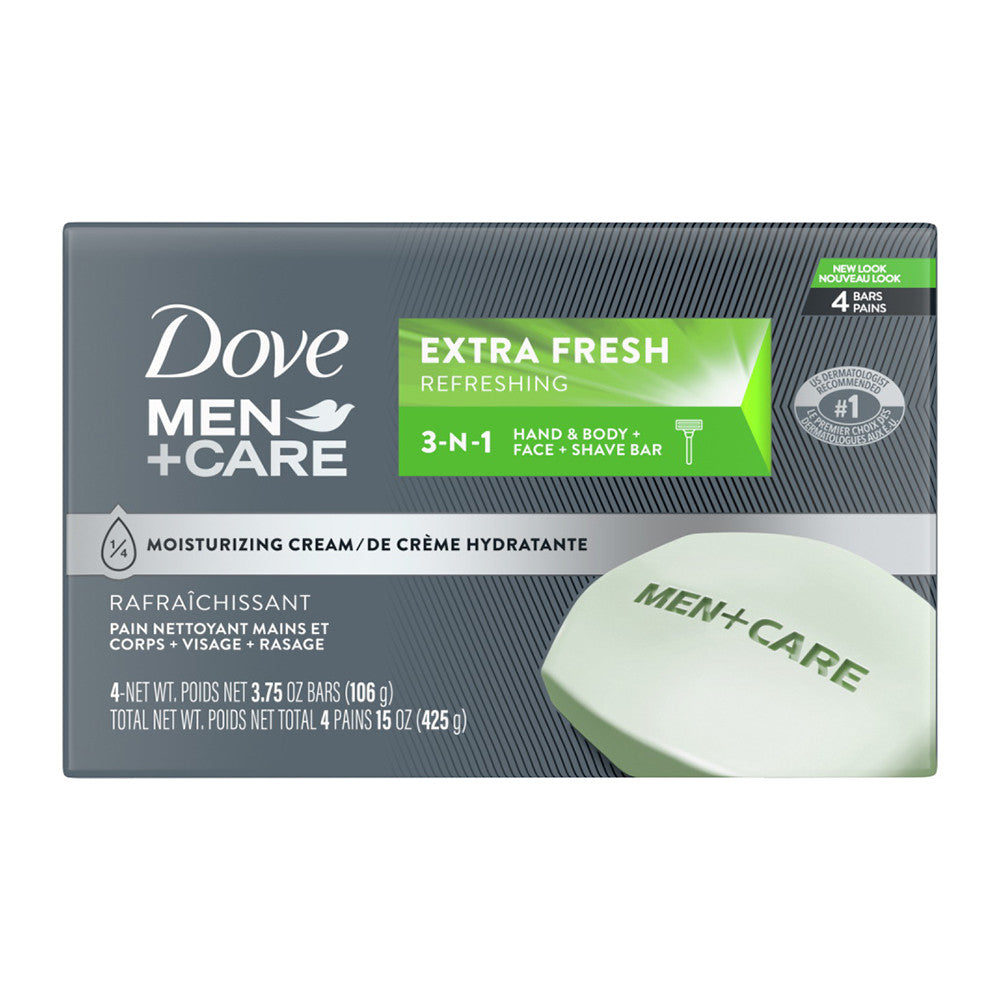 Dove Extra Fresh Body And Face Bar For Men, 4 Ea, 3.75 Oz